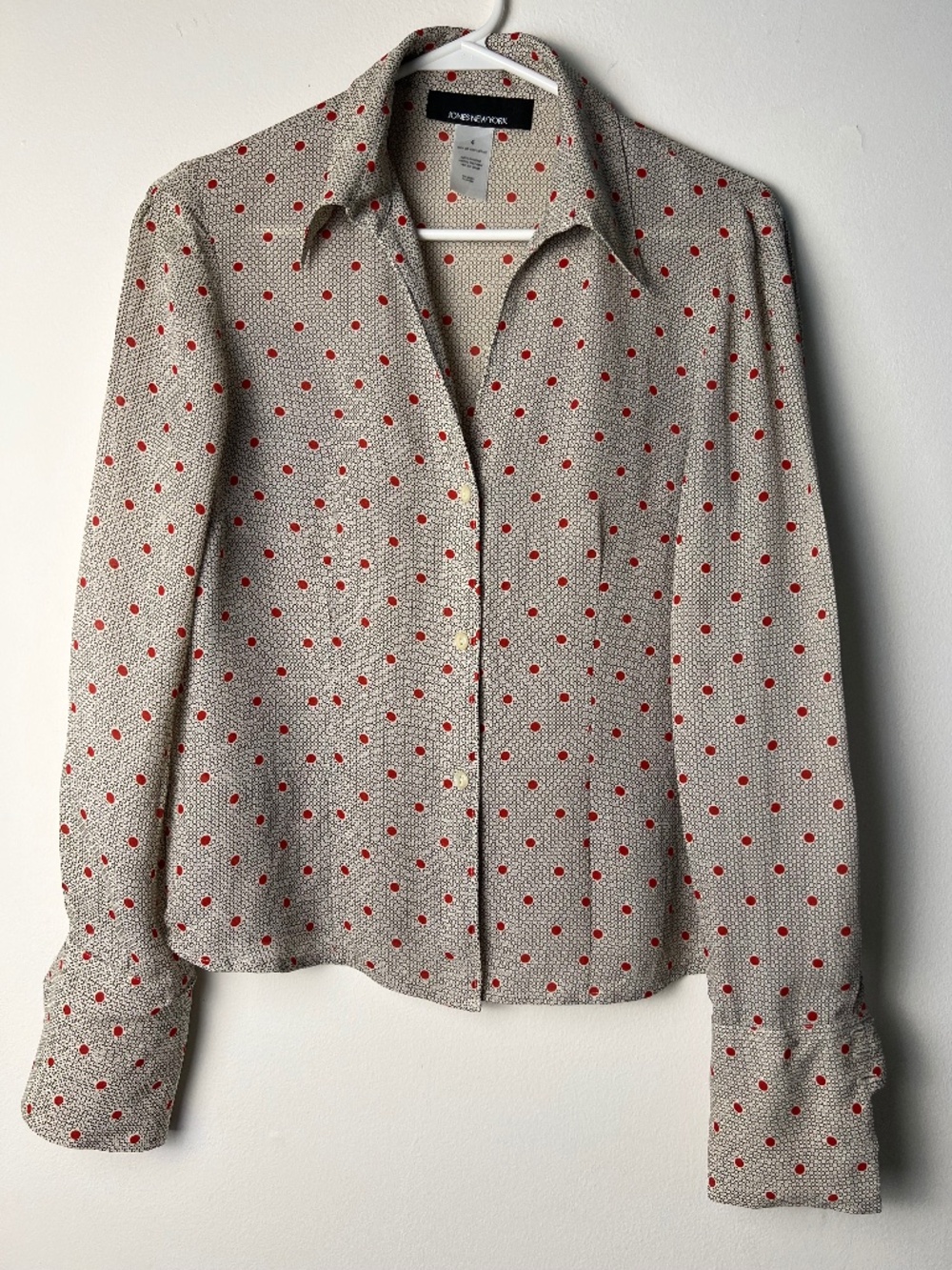 Jones New York 100% Silk Polka Dot Button-Up Blouse – Size 4